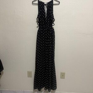 Fashion Nova Polka Dot Maxi Dress Black White Halter Cut Out Open Back Large